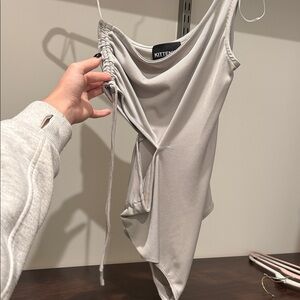 Kittenish Gray Ruched Bodysuit